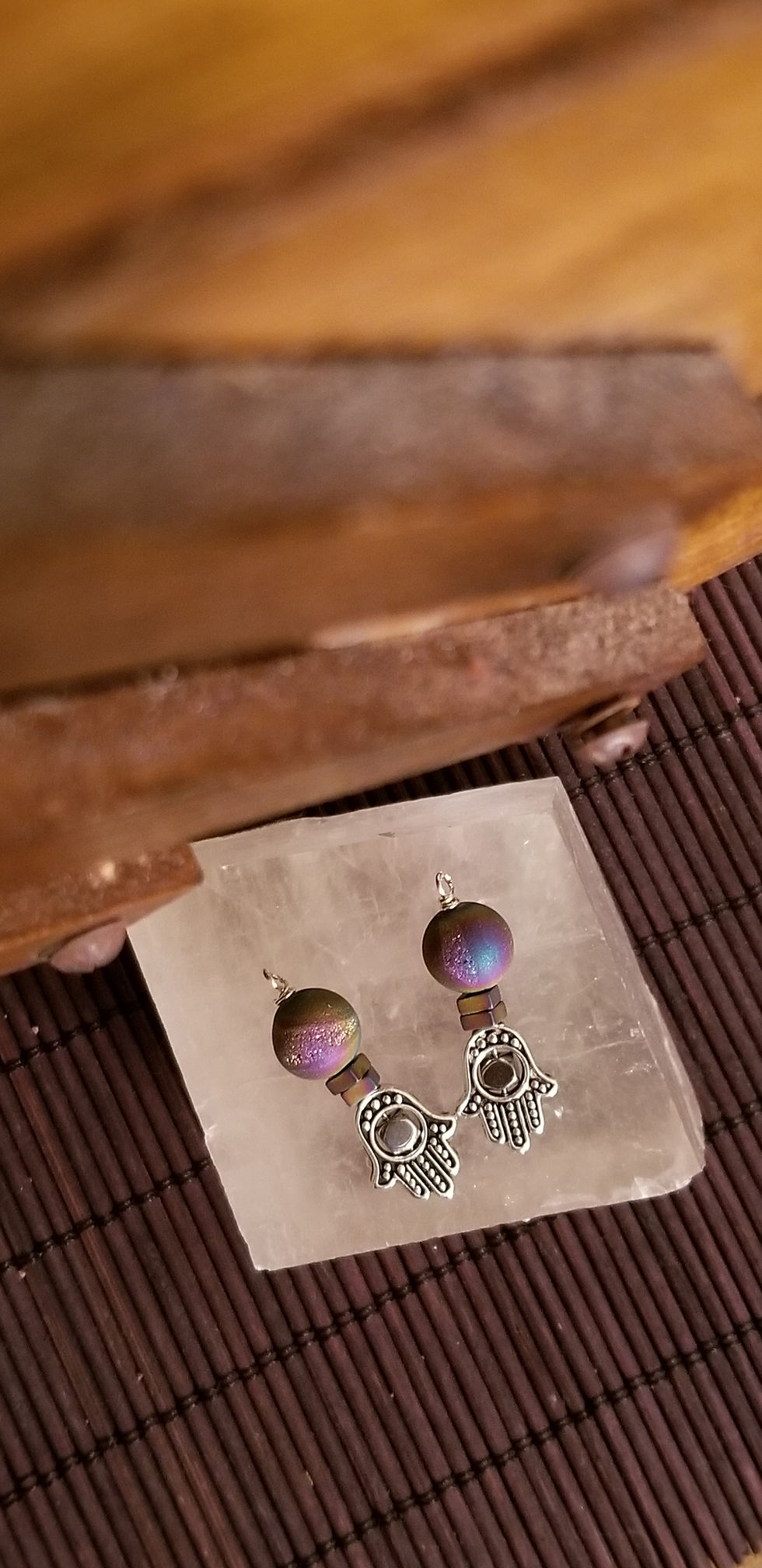 Thumbnail: Semi-Precious Purple/Green/Blue Druzy Quartz Beaded Earrings Elemental Jewelry