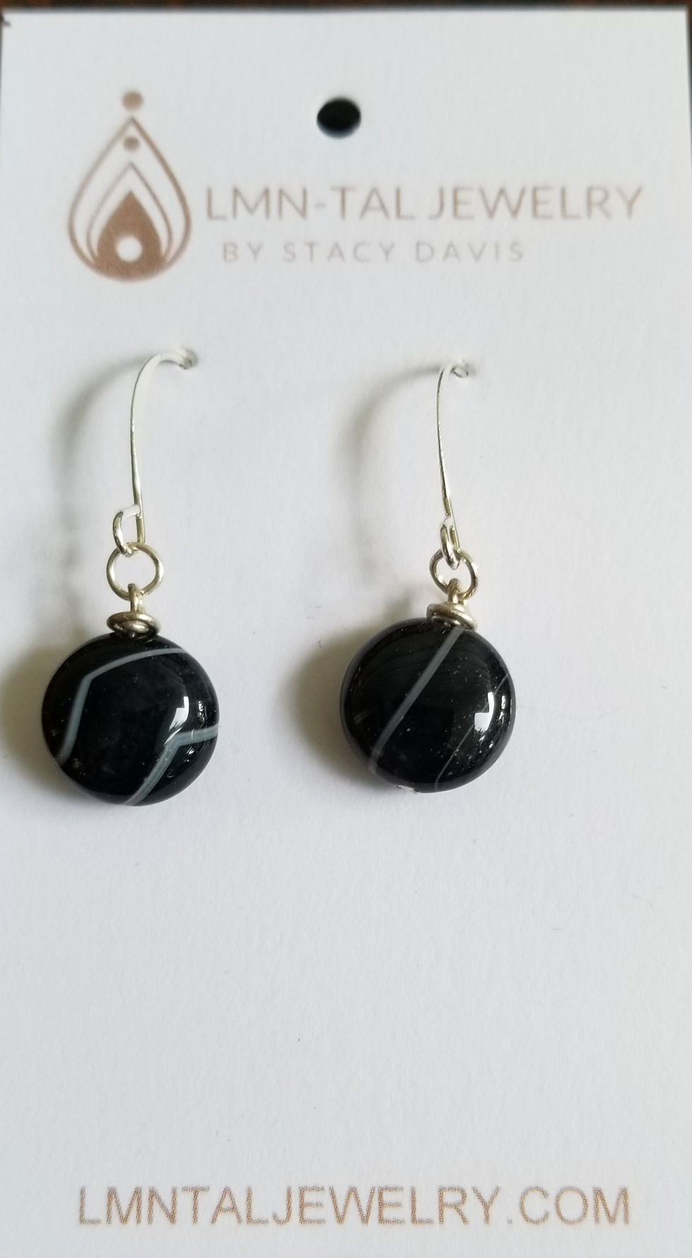 Thumbnail: Semi-Precious Banded Black Agate Just the Stone Earrings Elemental Jewelry