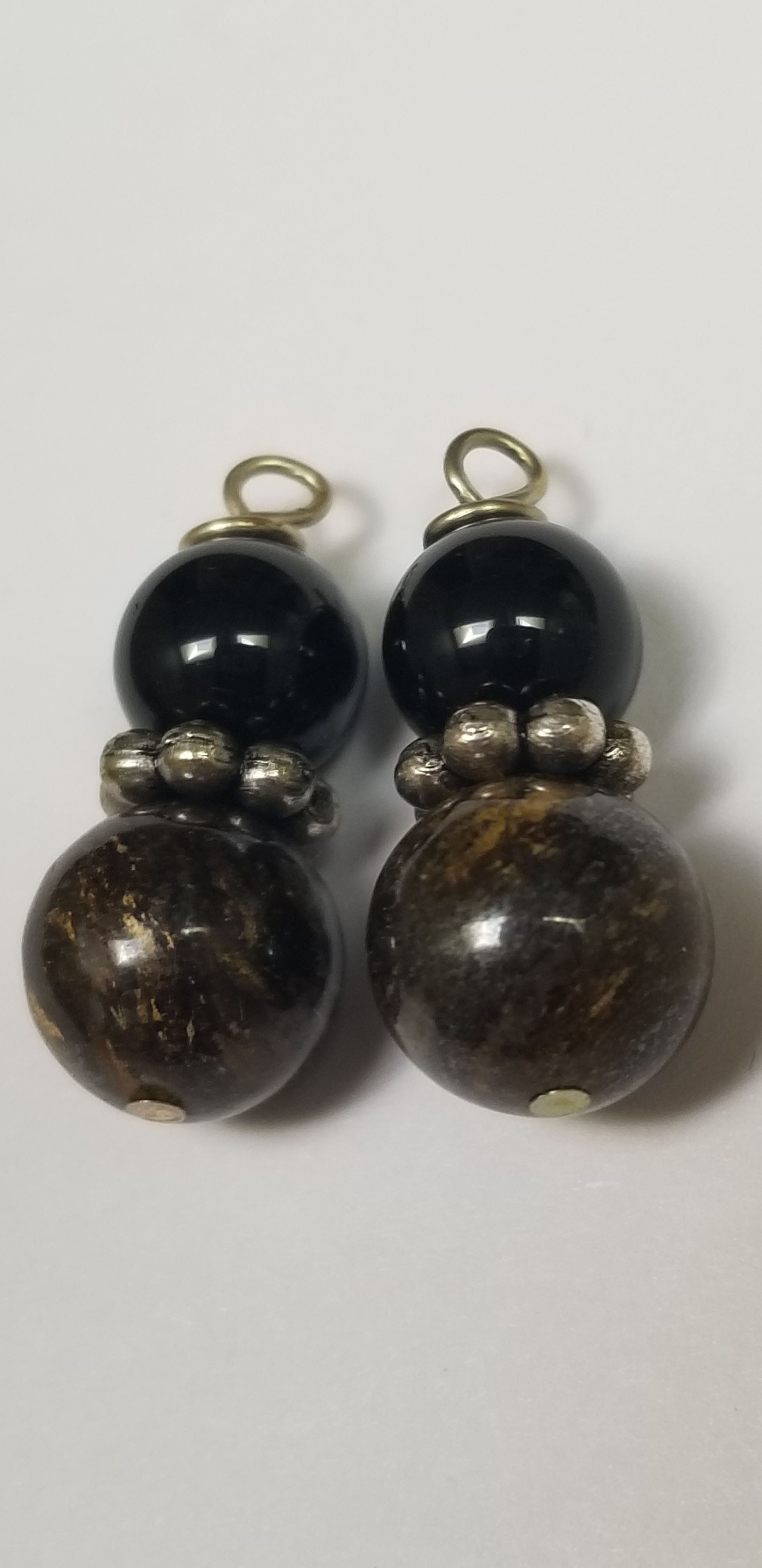 Semi-Precious Smoky Quartz Bronzite Beaded Earrings Gemstone Elemental Jewelry
