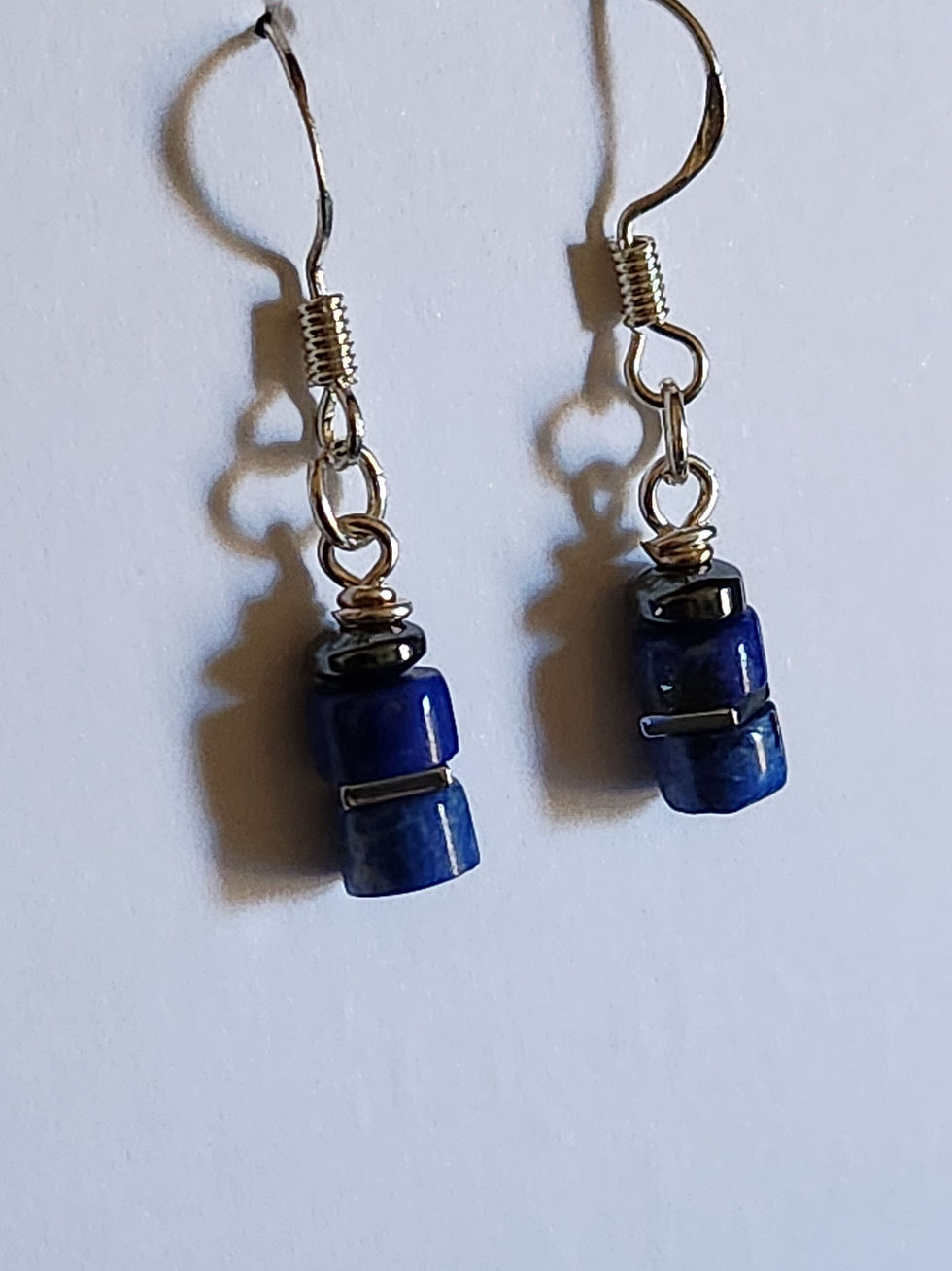 Thumbnail: Semi-Precious Lapis Lazuli AA Quality Hematite Beaded Earrings Metaphysical