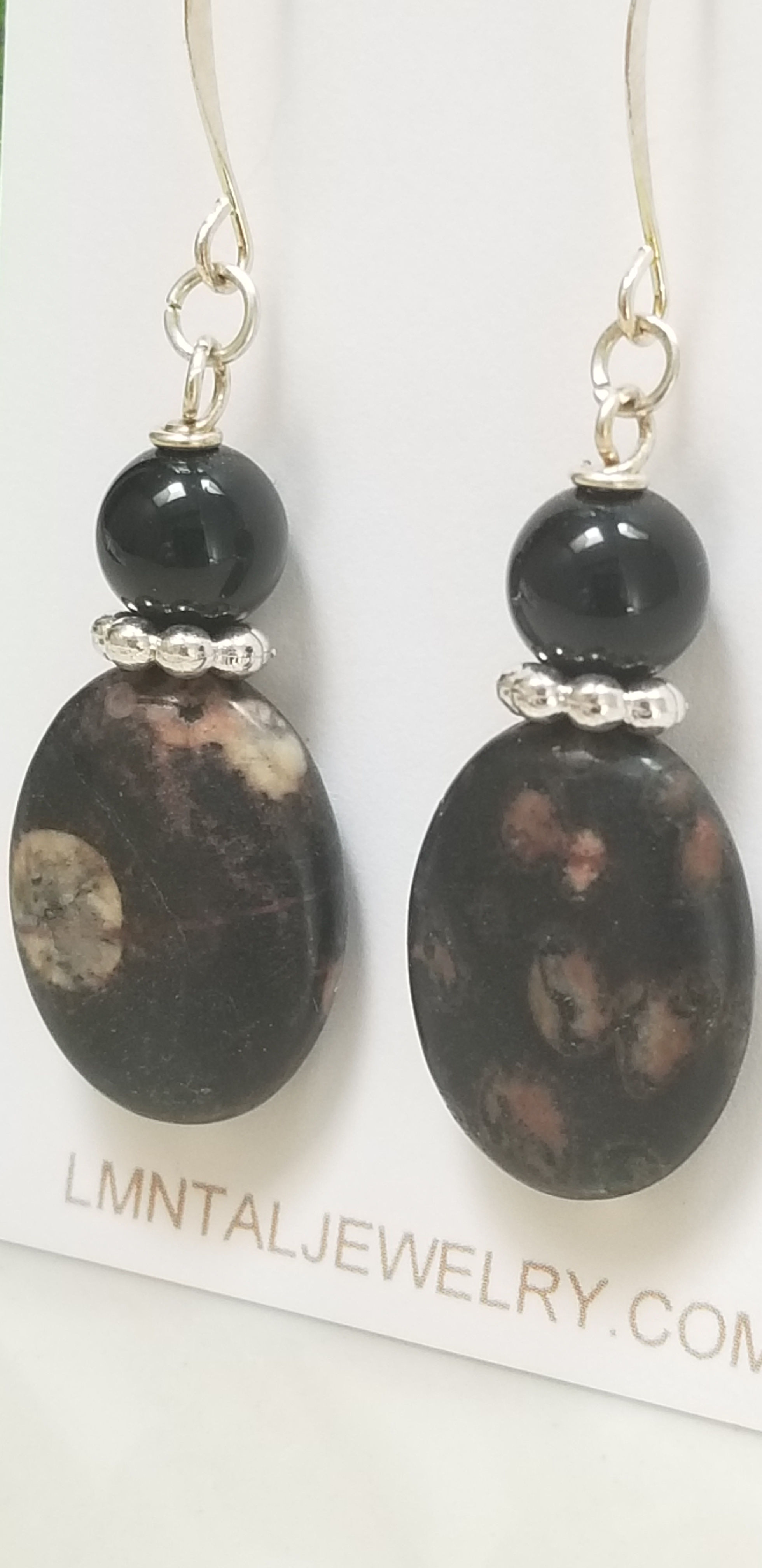Semi-Precious Orbicular Ocean Jasper Onyx Gemstone Earrings Elemental Jewelry