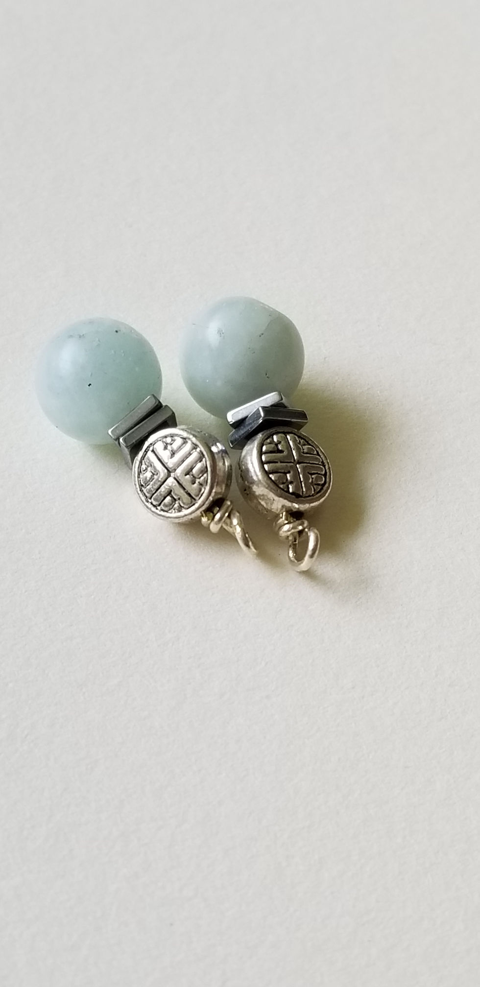 Thumbnail: Semi-Precious Amazonite and Hematite Beaded Earrings Scorpio Rockstar Elemental