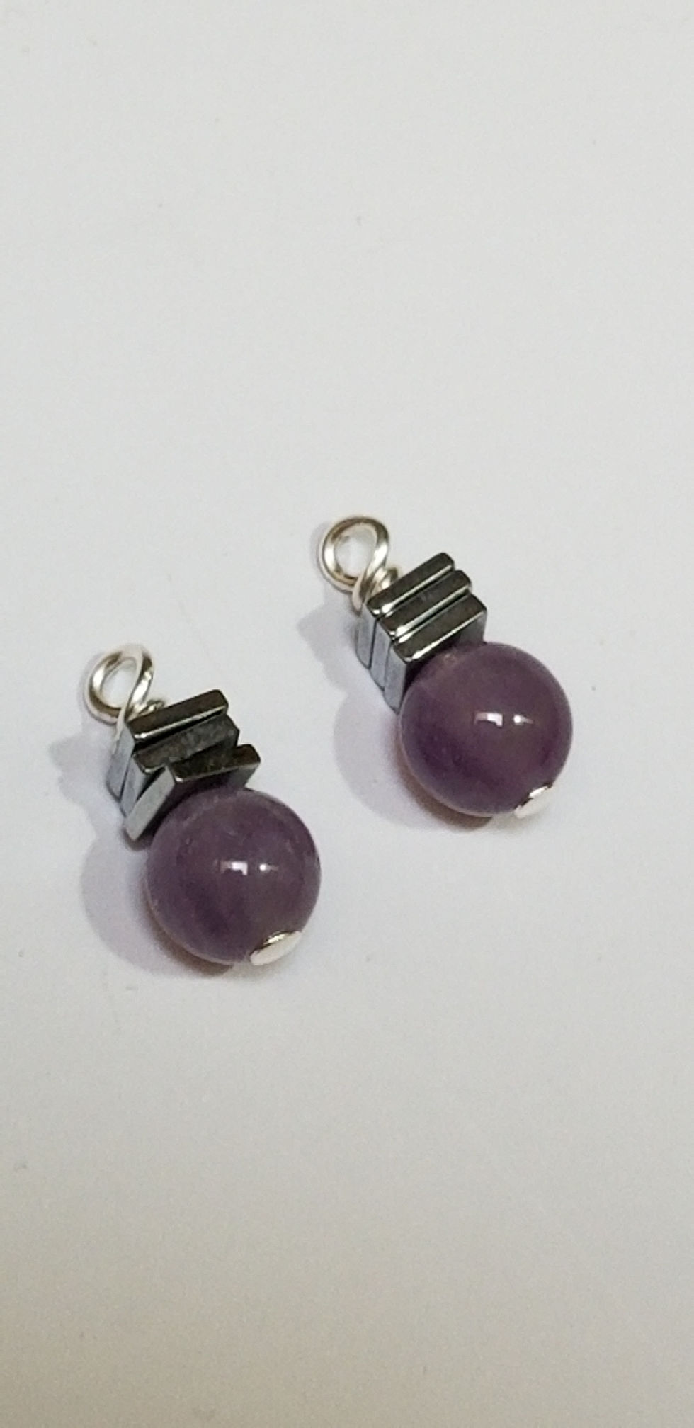 Thumbnail: Semi-Precious Amethyst and Hematite Beaded Earrings Elemental Jewelry Aquarius
