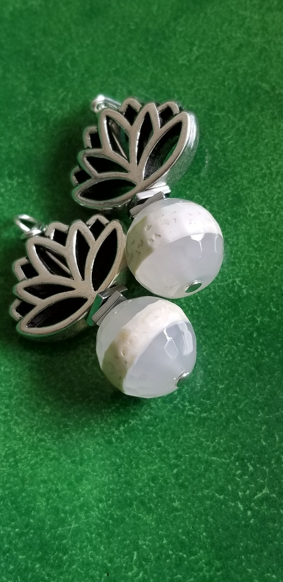 Thumbnail: Semi-Precious White Agate Hematite Lotus Powerful Elemental Jewelry Earrings