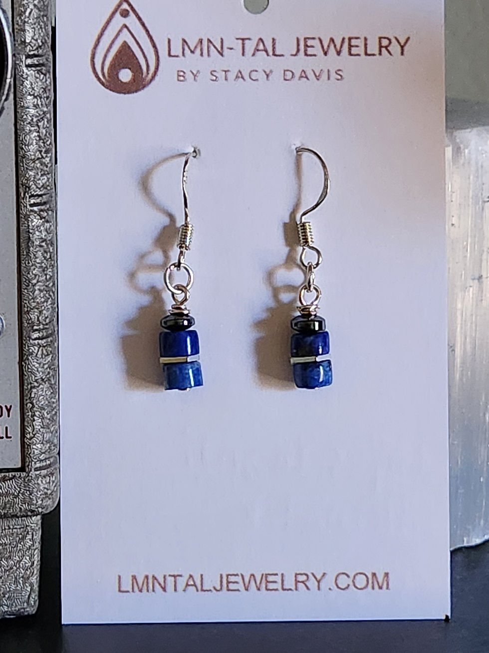 Thumbnail: Semi-Precious Lapis Lazuli AA Quality Hematite Beaded Earrings Metaphysical
