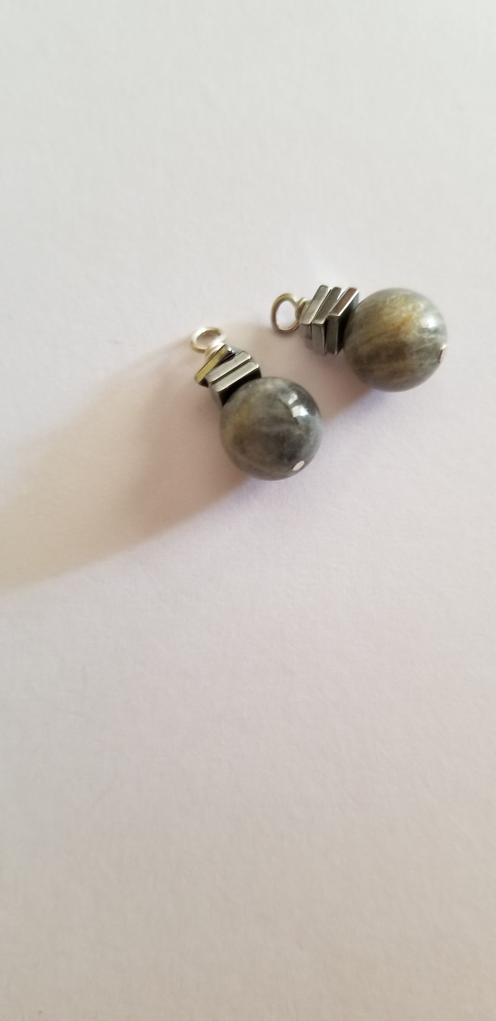 Thumbnail: Semi-Precious Labradorite and Hematite Petite Beaded Earrings Elemental Jewelry