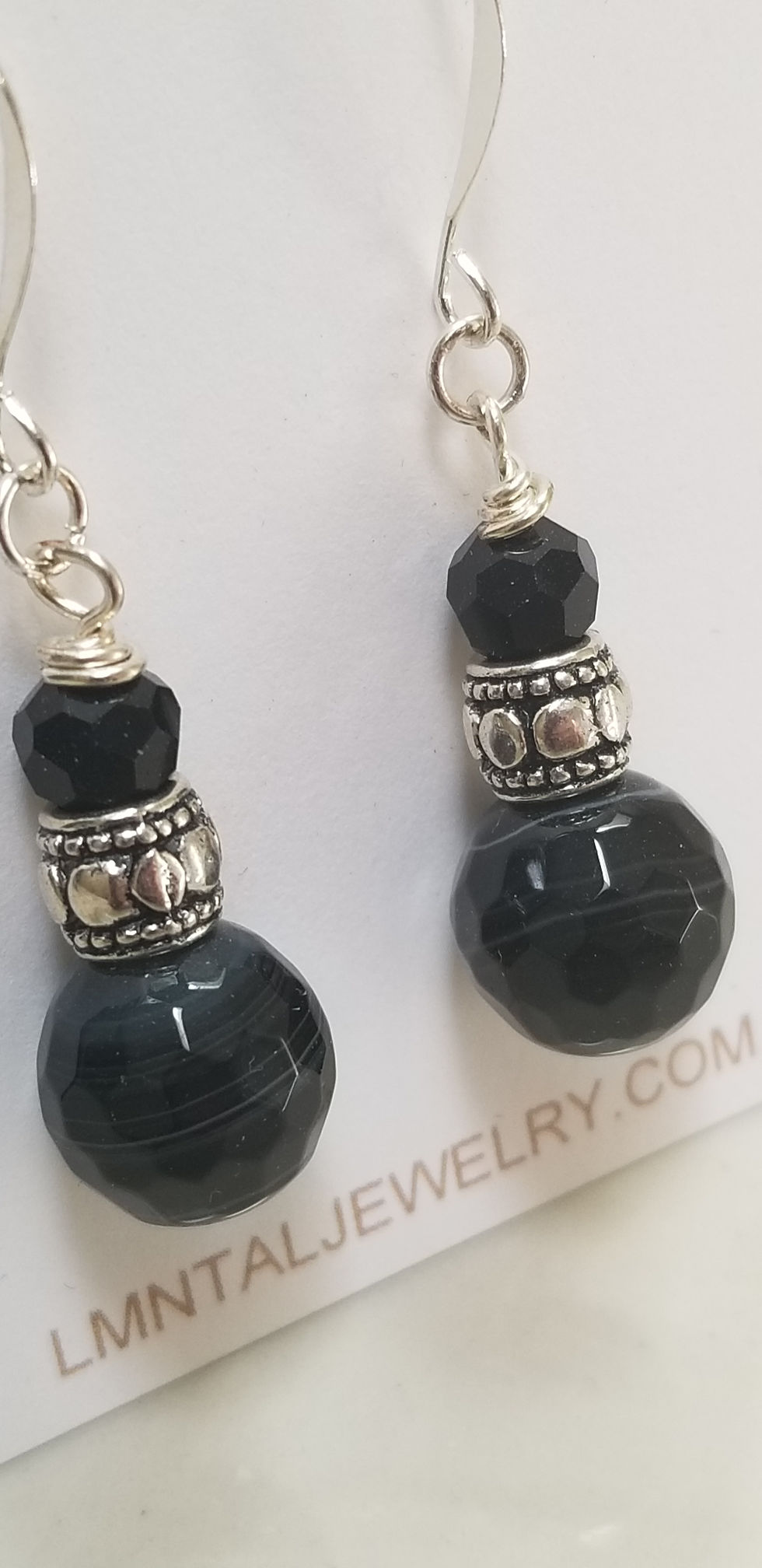 Thumbnail: Semi-Precious Onyx and Crystal Beaded Earrings Elemental Jewelry