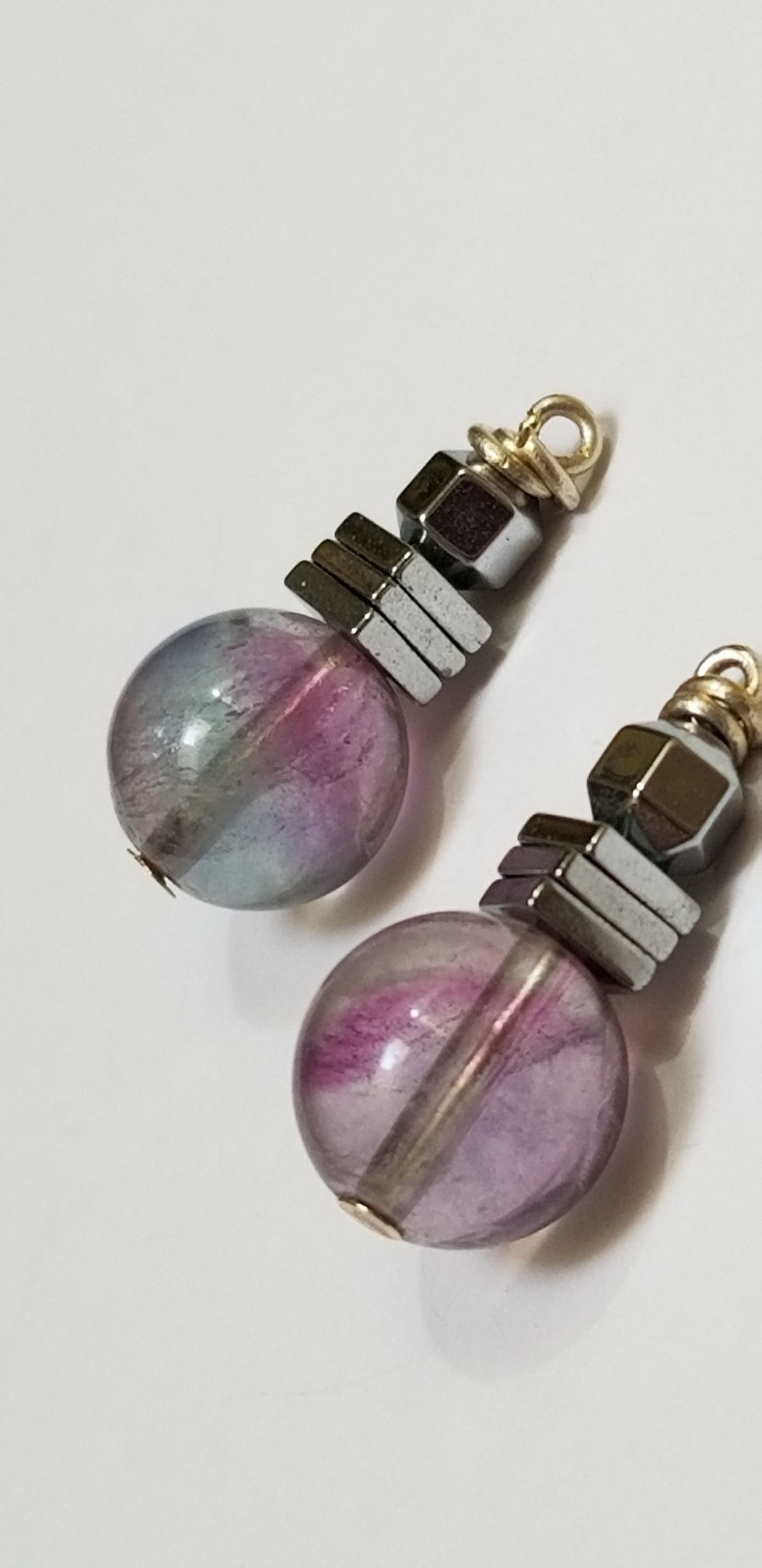 Thumbnail: Semi-Precious Fluorite and Hematite Mini Beaded Earrings Elemental Jewelry