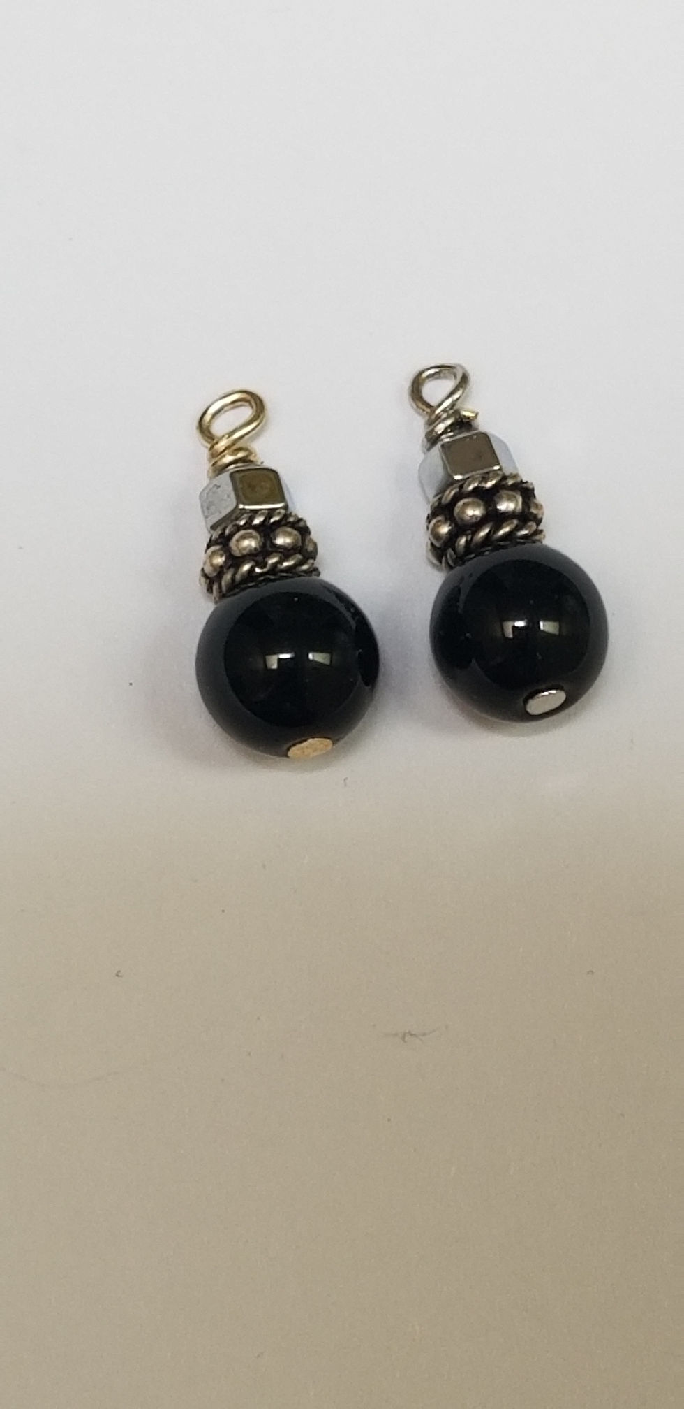 Thumbnail: Semi-Precious Onyx Hematite Beaded Earrings Elemental Jewelry Protective Amulet