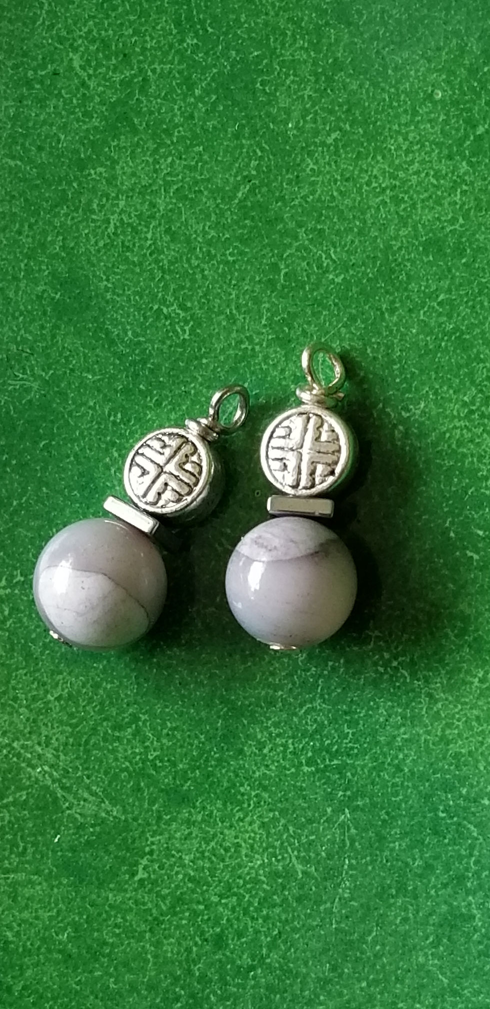 Thumbnail: Grey Shell and Silver Cross w/ Hematite Mini Beaded Earrings Elemental Jewelry
