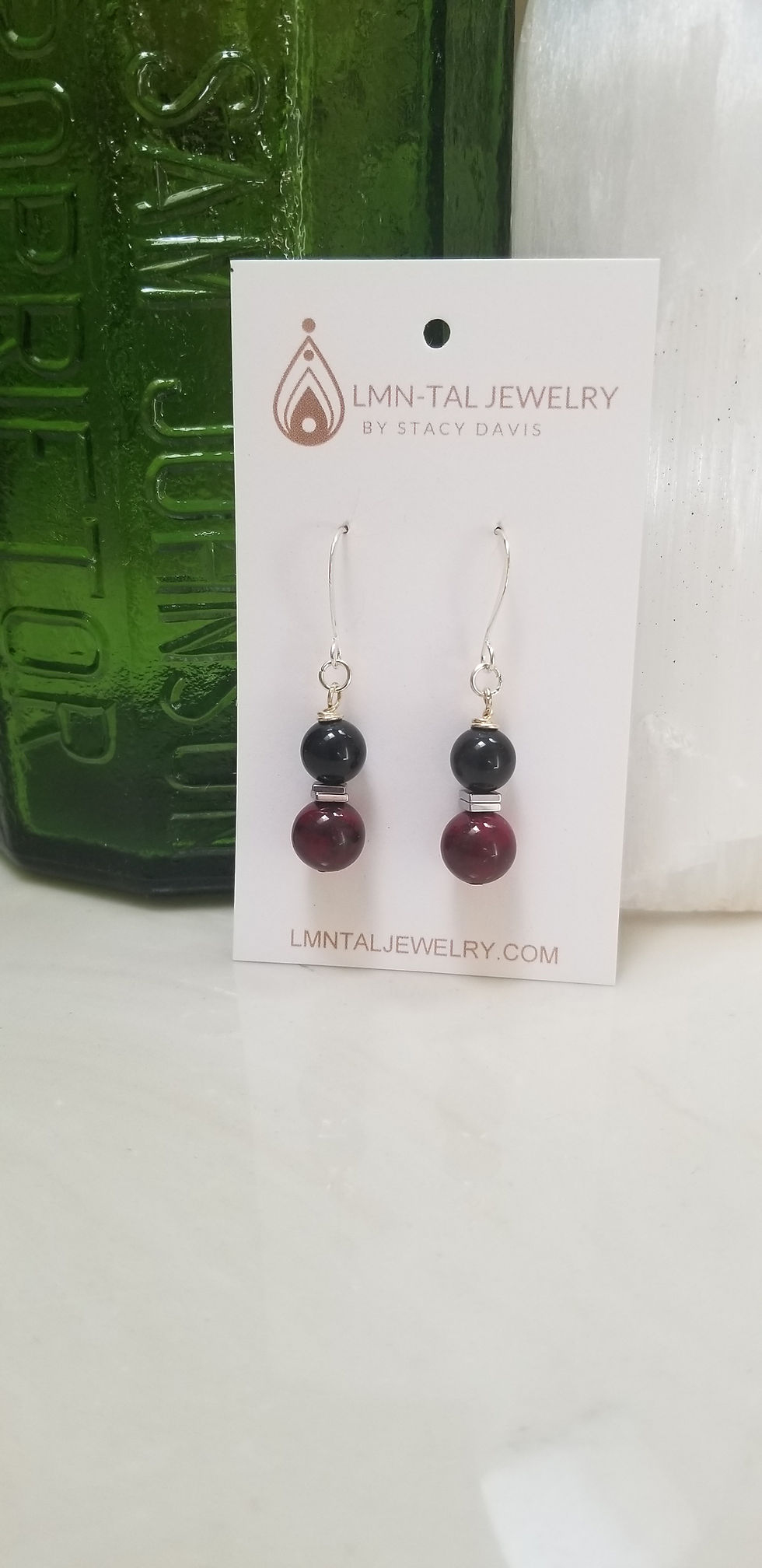 Thumbnail: Semi-Precious Red Jasper Hematite and Jet Beaded Earrings Scorpio Aries