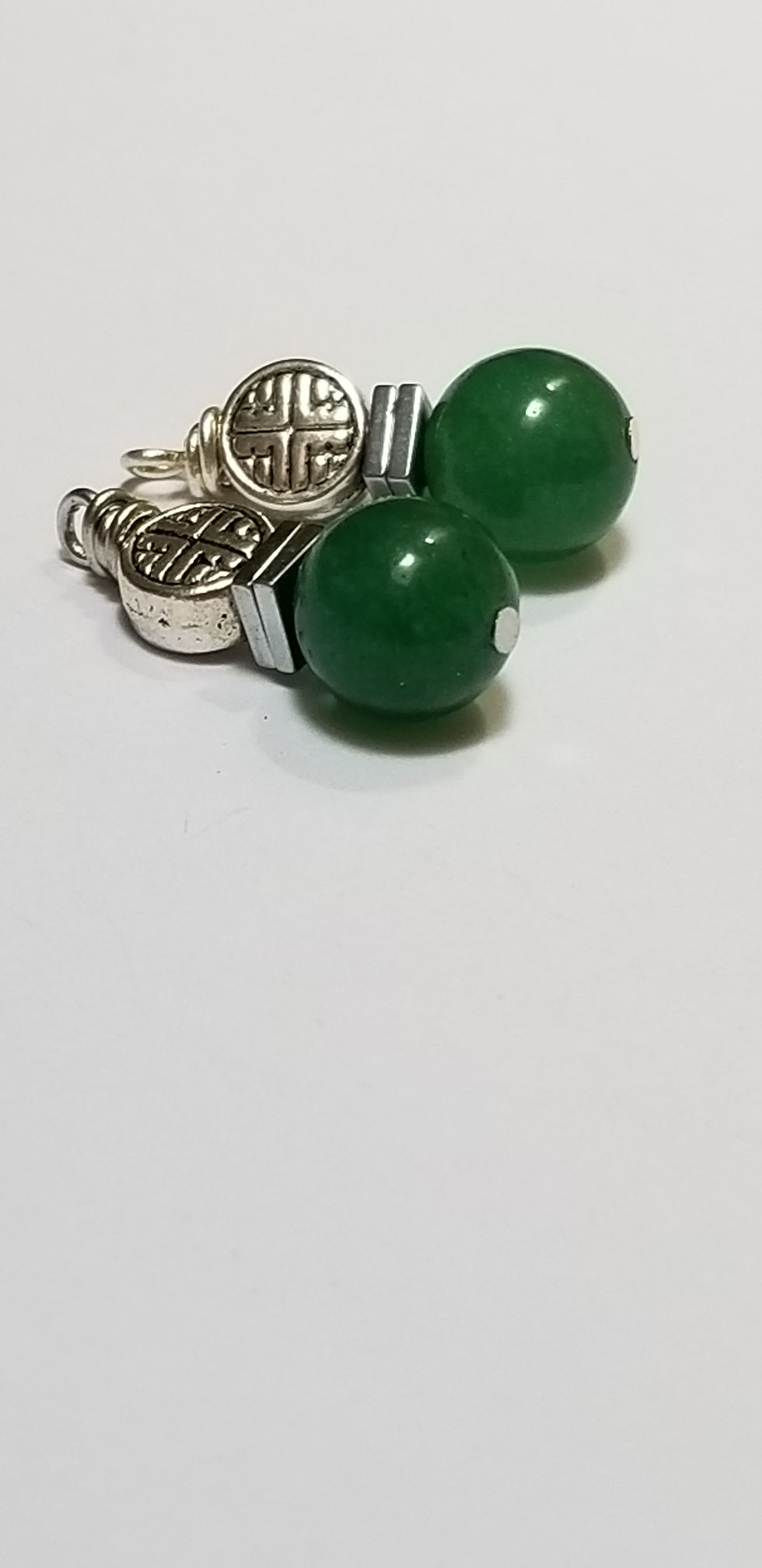 Thumbnail: Semi-Precious Green Jasper and Hematite Silver Beaded Earrings Protective