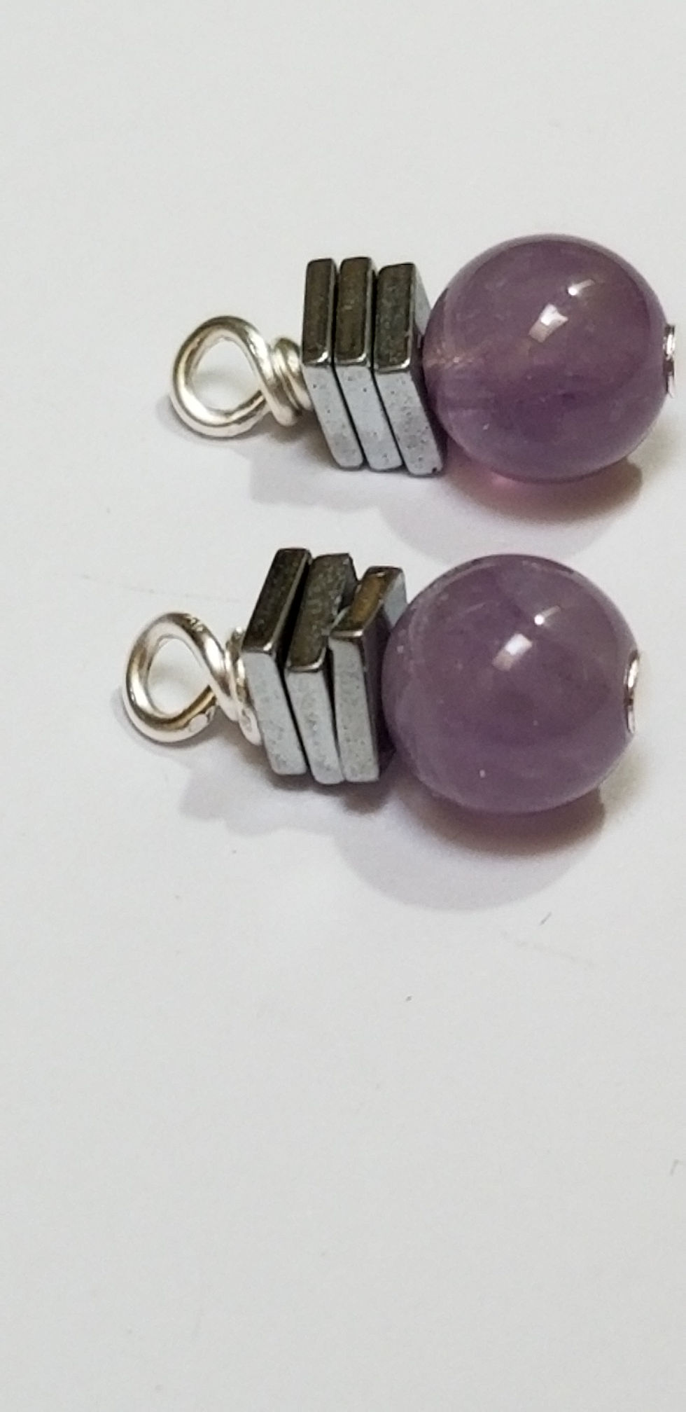 Thumbnail: Semi-Precious Amethyst and Hematite Beaded Earrings Elemental Jewelry Aquarius