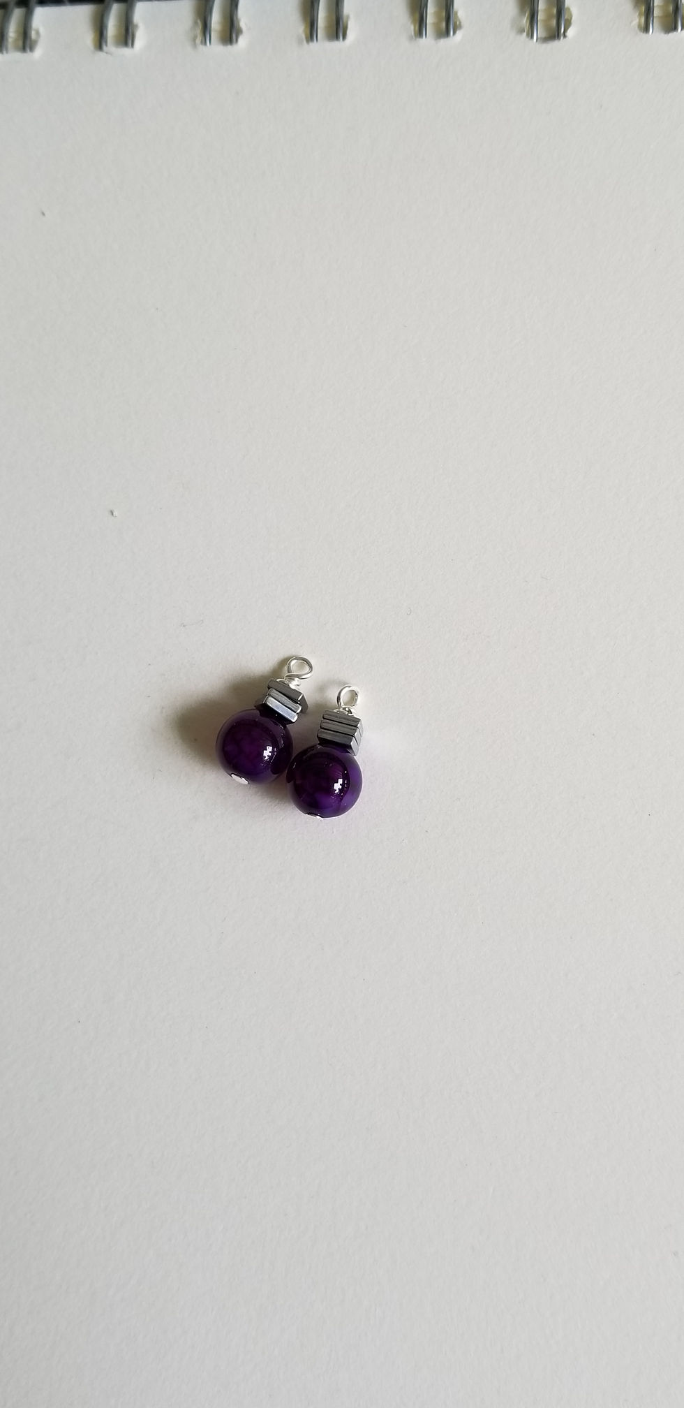 Thumbnail: Semi-Precious Purple (Dyed) Fire Agate Hematite Beaded Earrings Elemental