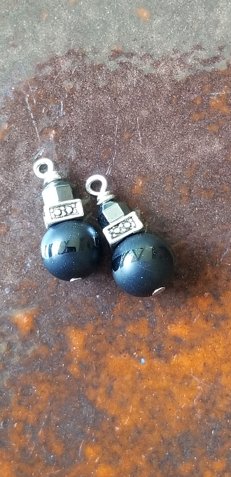 Thumbnail: Semi-Precious Black Quartz Hematite Scorpio Rockstar Beaded Earrings Elemental