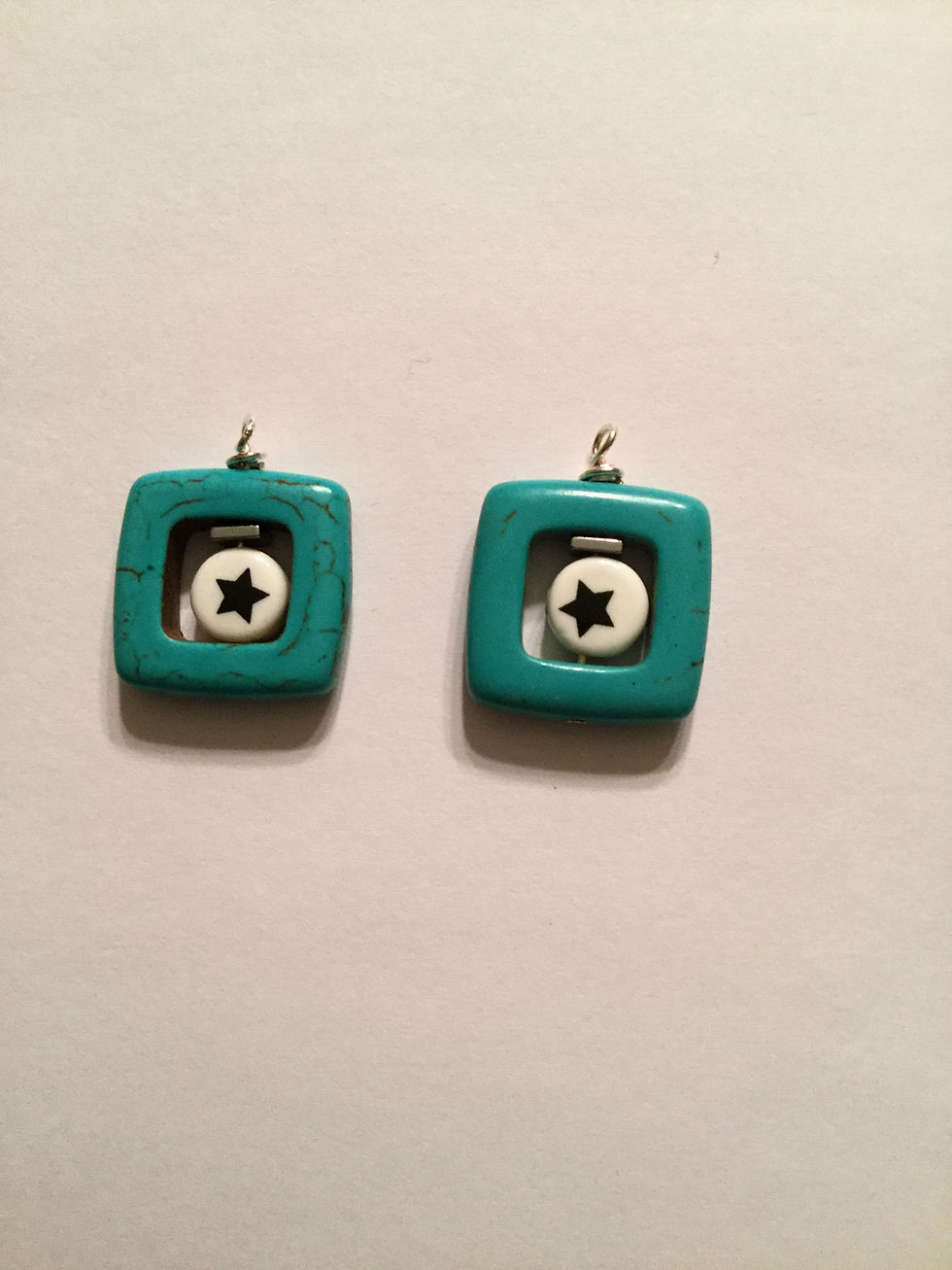 Thumbnail: Dyed Turquoise Howlite and Hematite Square Earrings Star Earrings Elemental
