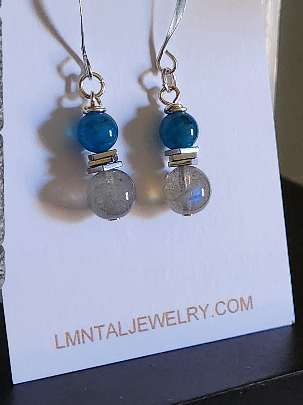 Thumbnail: Semi-Precious Labradorite Apatite and Hematite Beaded Earrings Powerful Psychic