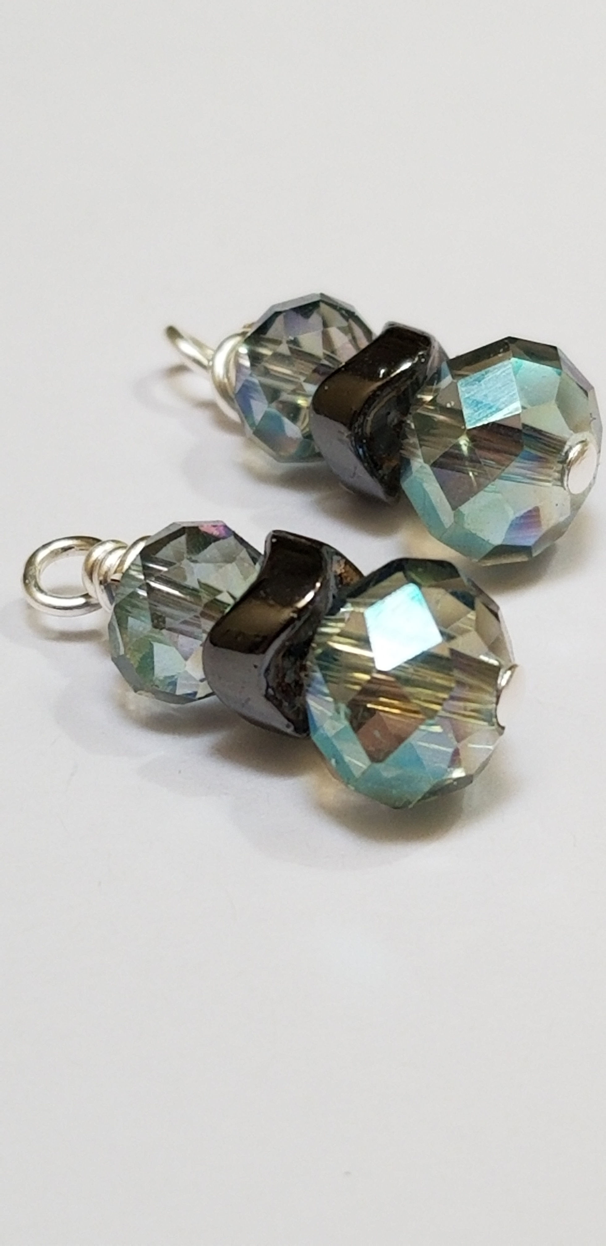 Sparkly Aura Crystals with Hematite Beaded Earrings Aries Scorpio Aquarius