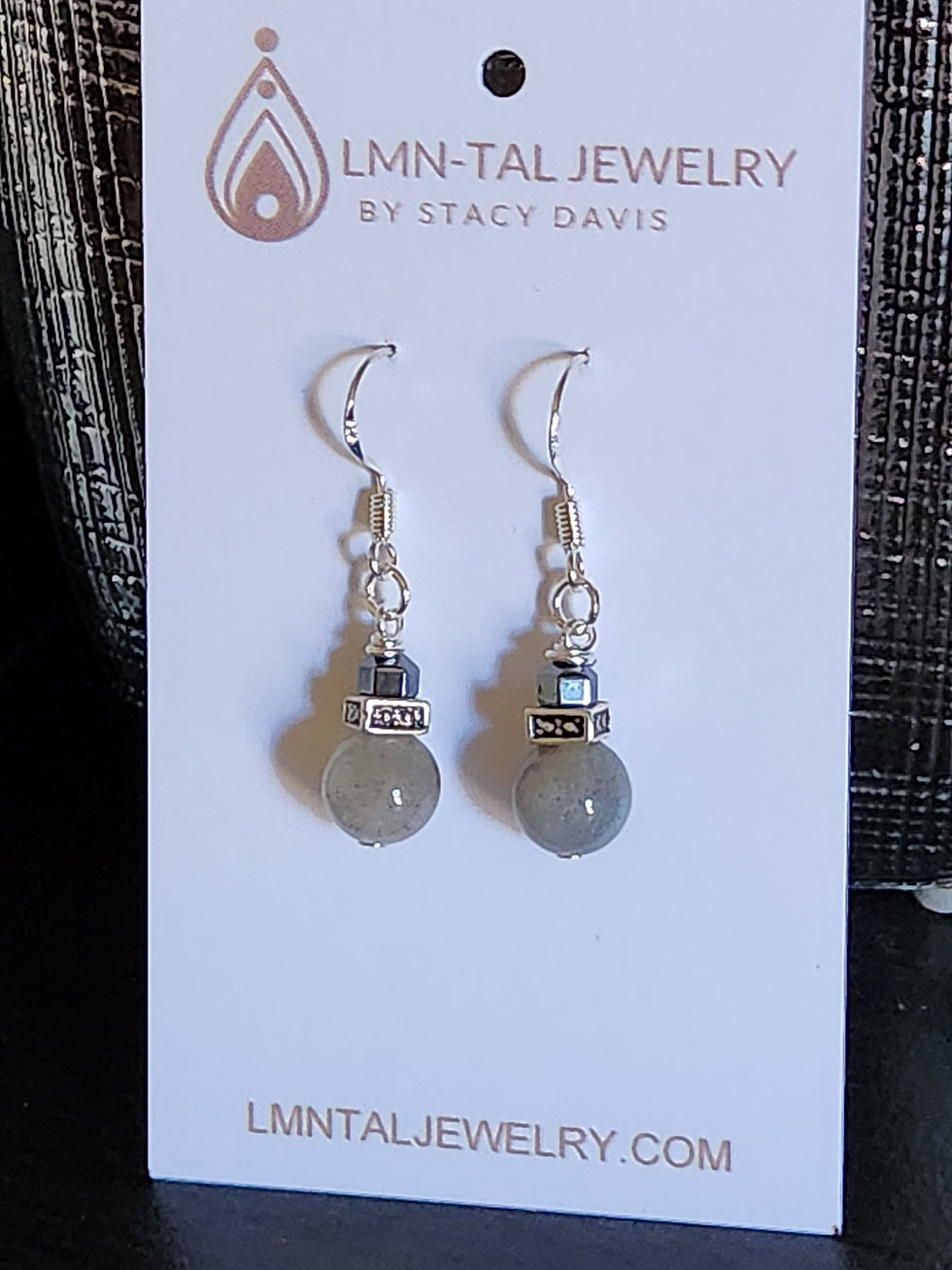 Thumbnail: Semi-Precious Labradorite Beads AA Quality Hematite Beaded Earrings Elemental
