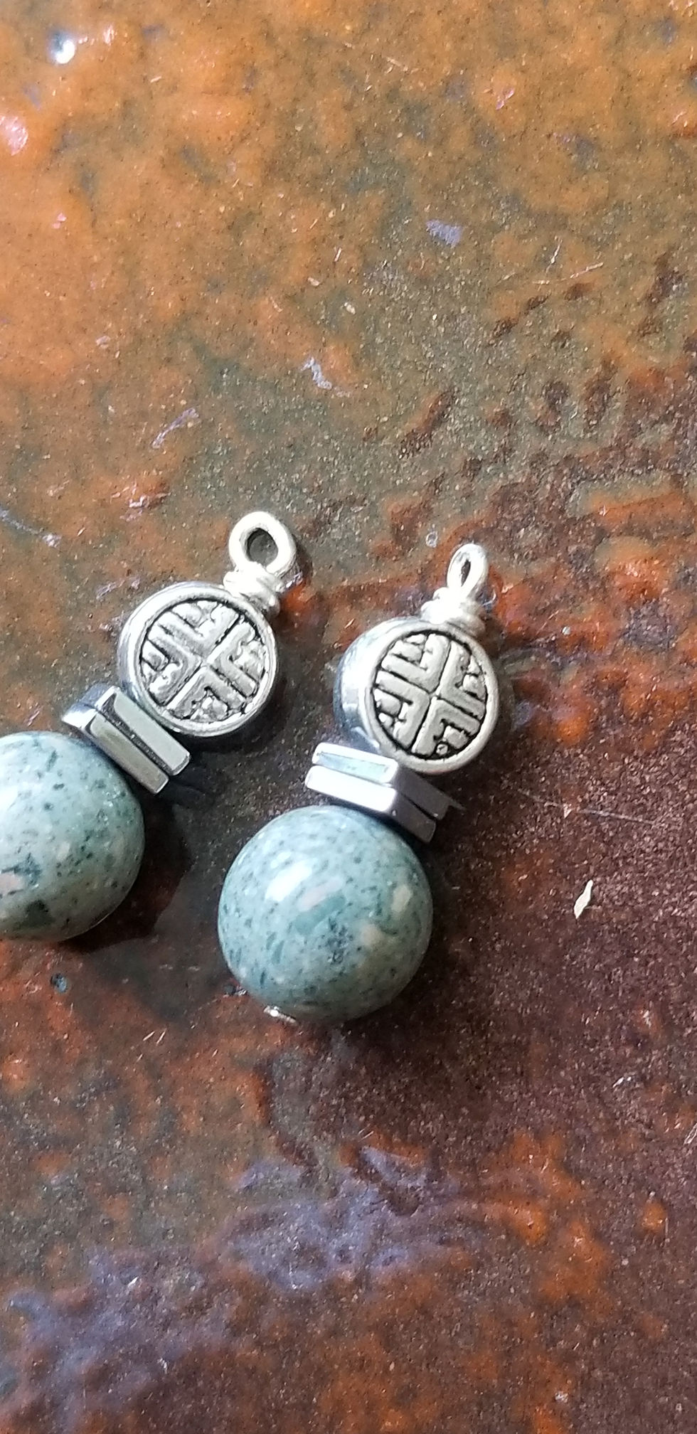 Thumbnail: Semi-Precious Zoisite and Hematite Earrings Elemental Jewelry Mini Earrings