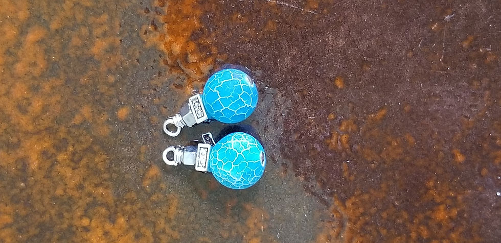 Thumbnail: Semi-Precious Blue Crackle Quartz Hematite Beaded Earrings Elemental Jewelry