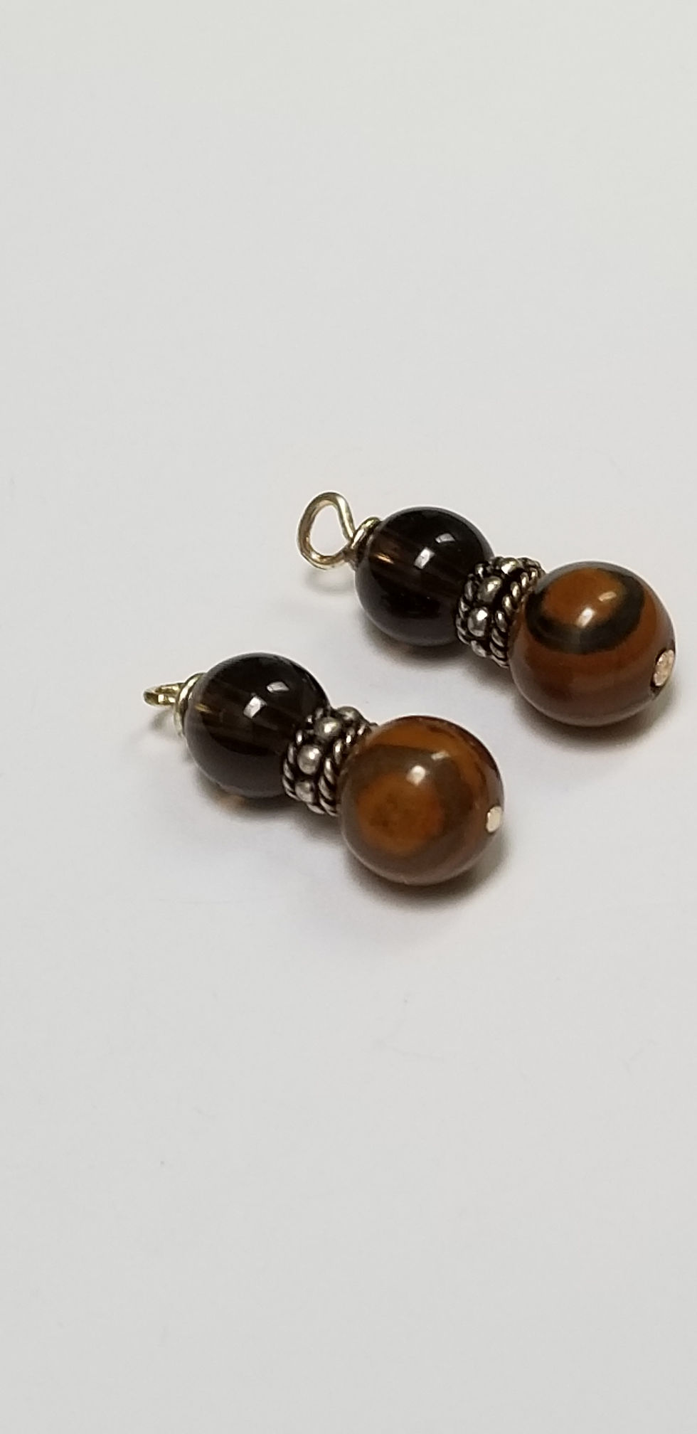 Thumbnail: Semi-Precious Smoky Quartz and Zebra Jasper Meditation Beaded Earrings Elemental