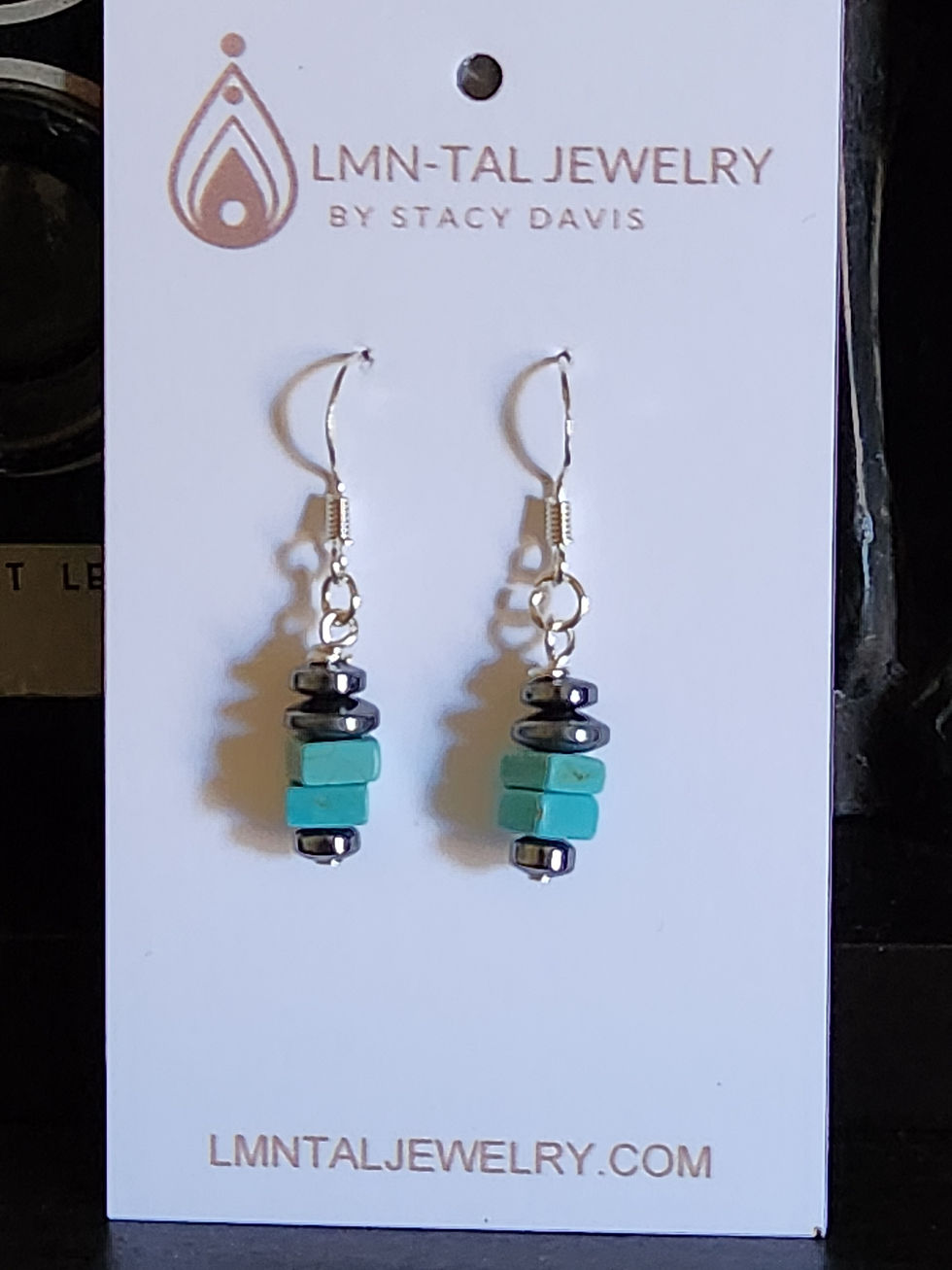 Thumbnail: Turquoise Dyed Howlite and Hematite Semi-Precious Beaded Earrings Elemental