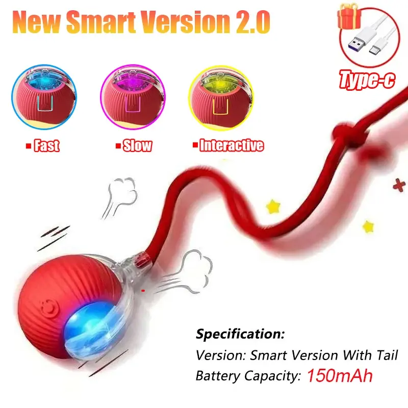 Thumbnail: Interactive Ball  Automatic Rolling Ball Faux Tail Rechargeable  Electric Toy