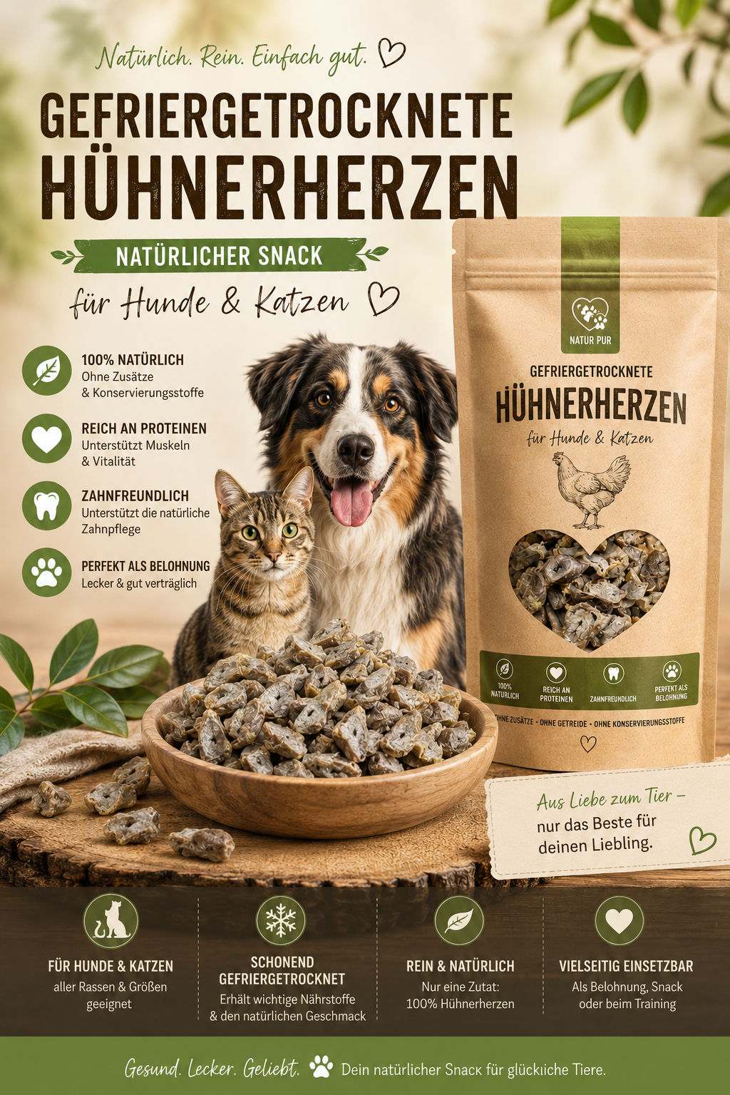 Hühnerherzen gefriergetrocknet für Katzen 100g