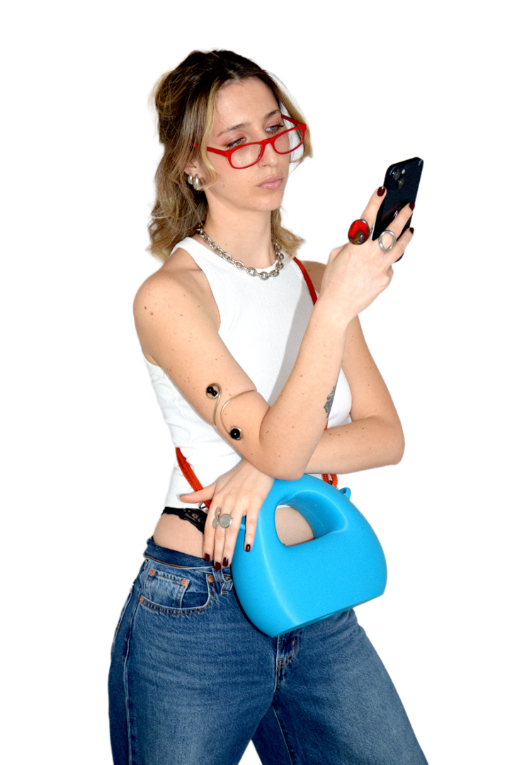 Model with Blue Bulla Bag