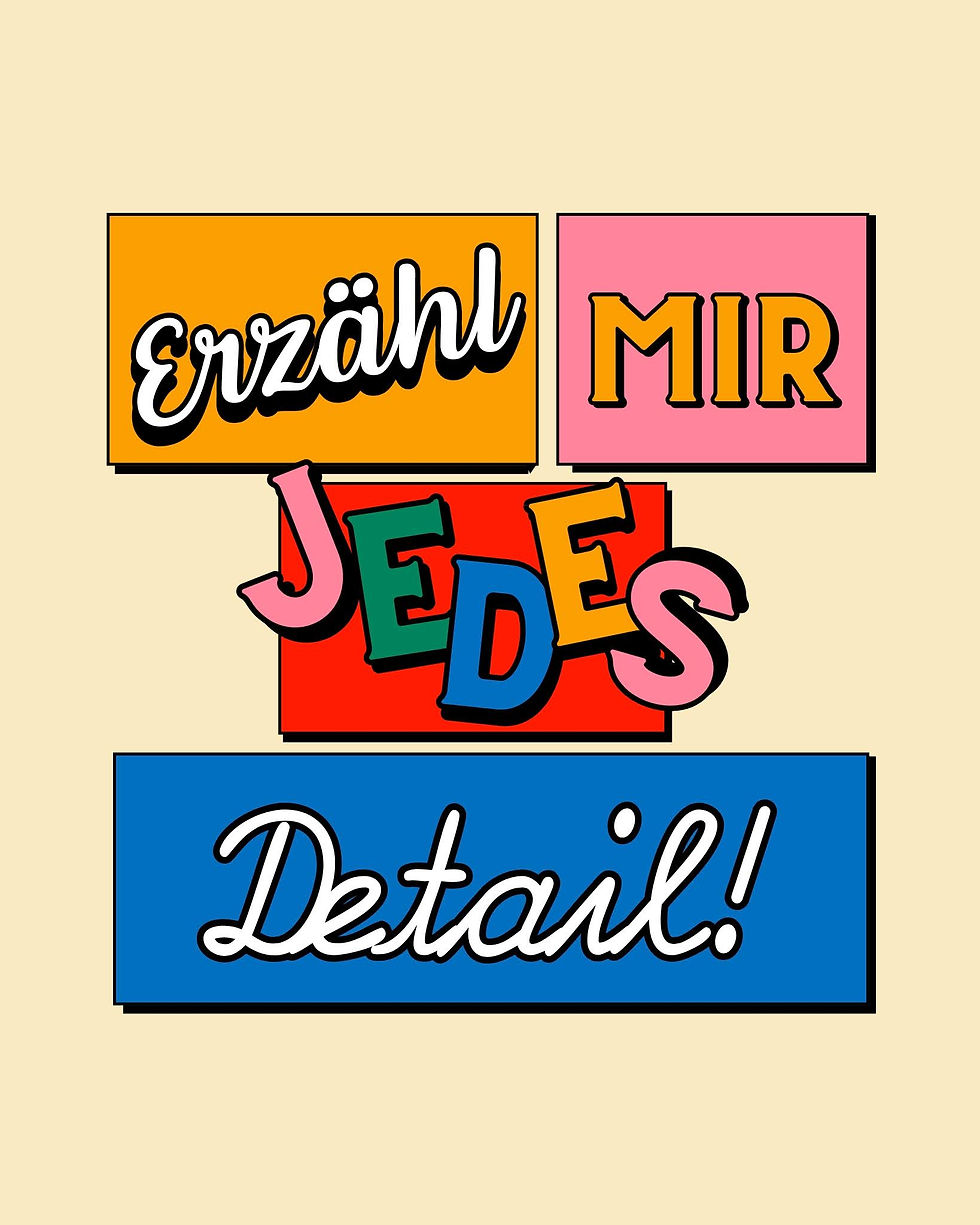 "Erzähl mir jedes Detail!" Eine Aufforderung, die dich einlädt, alles mit mir zu teilen: was du gegessen hast, worüber du dich geärgert hast, mit wem du telefoniert hast, worüber ihr gesprochen habt, was du gegoogelt hast und vieles mehr. Die absolute Erlaubnis, sich zu öffnen. Lieb ich!