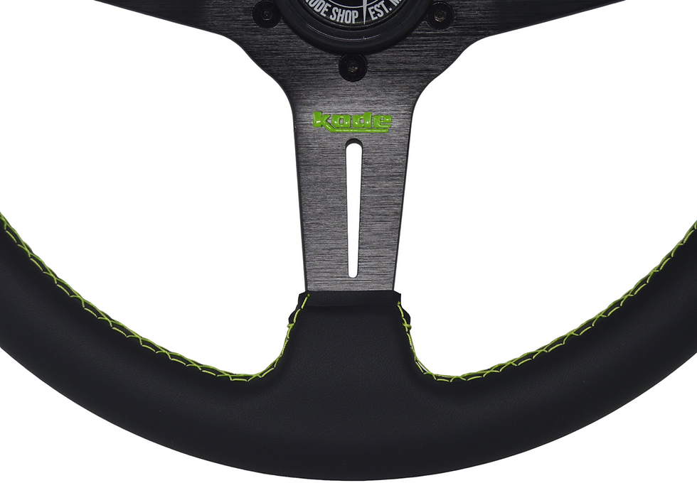 Thumbnail: KODE-350mm Leather Steering Wheel New Half Dish Green Stitching