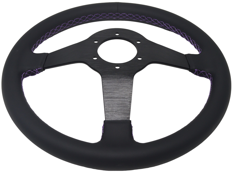 Thumbnail: Kode-330mm Leather Half Dish Steering Wheel Purple Stitch 6x70mm PCD Fit