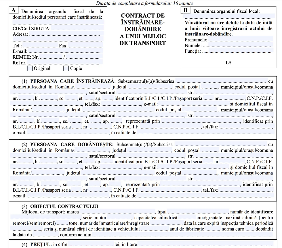 Contract de vanzare cumparare auto