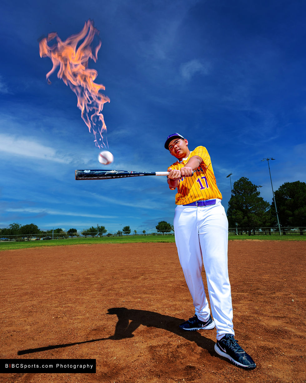 Baseball player hitting a fire ball