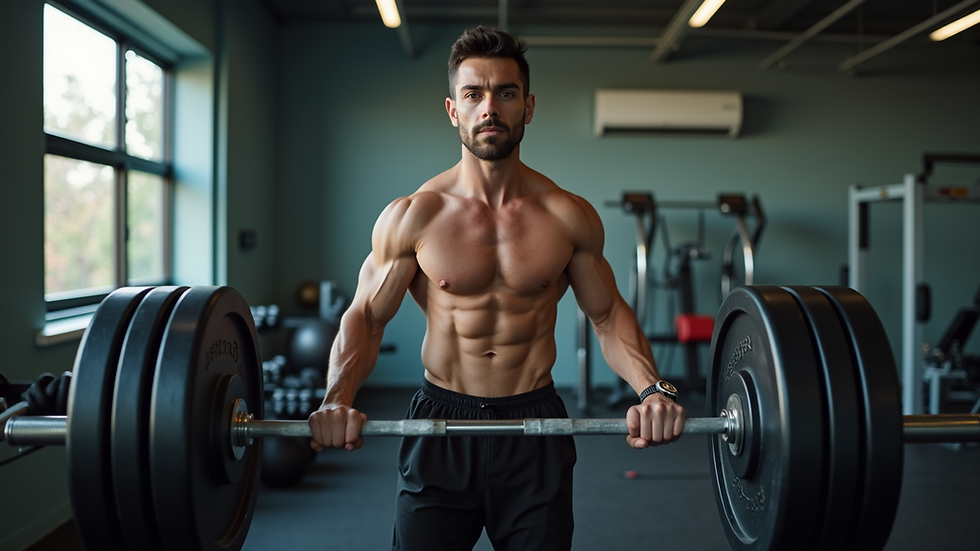 Eye-level view of a man lifting weights in a gym