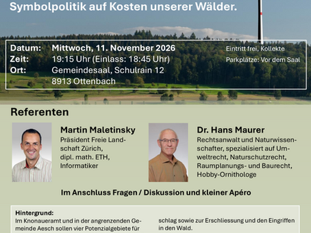 Einladung zur Infoveranstaltung: Windräder im Knonaueramt