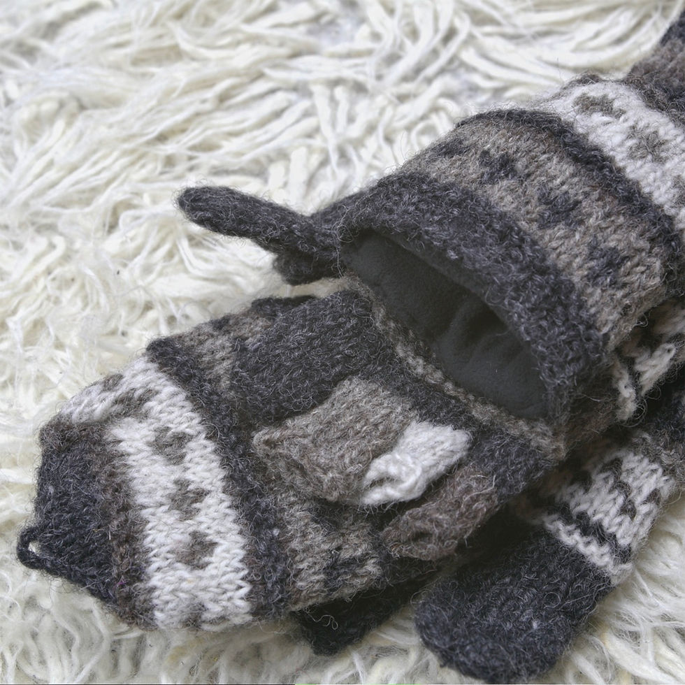 Thumbnail: Grey White Black Stripy Mittens by Black Yak