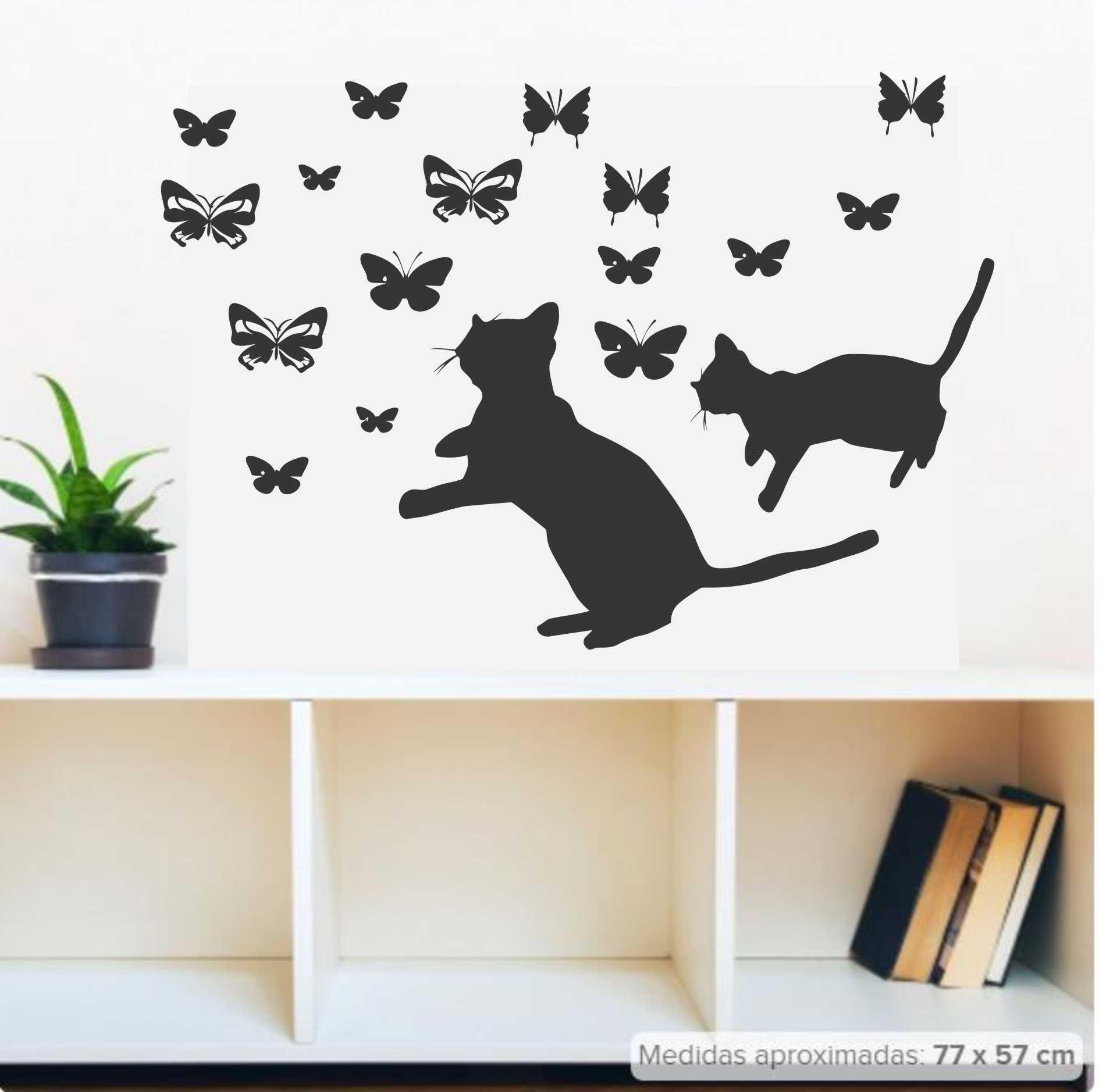Adesivo de Parede Gatinho Borboleta 77x57cm a056