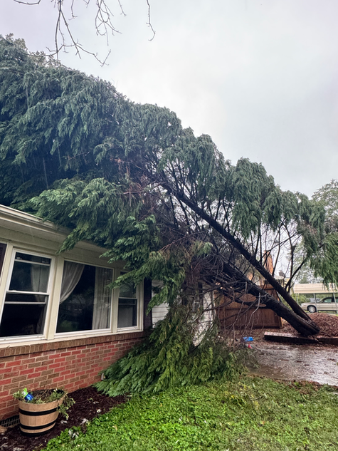 Storm damaged home undergoing emergency stabilization