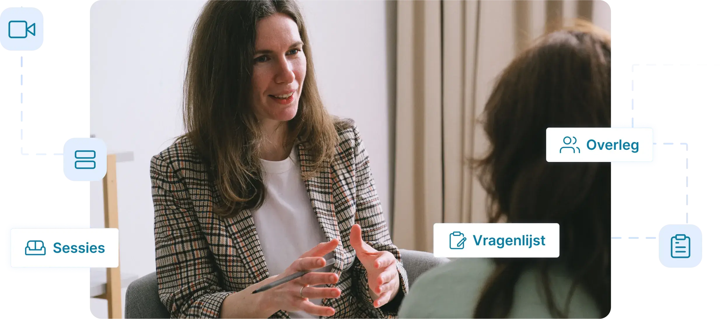 Therapie sessie met therapeut en cliënt, elektronisch patieëntendossier, online therapie