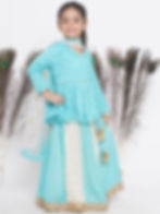 Miniature : Girls Blue & Off White Kali Work Lehenga with Handmade Latkan and Dupatta