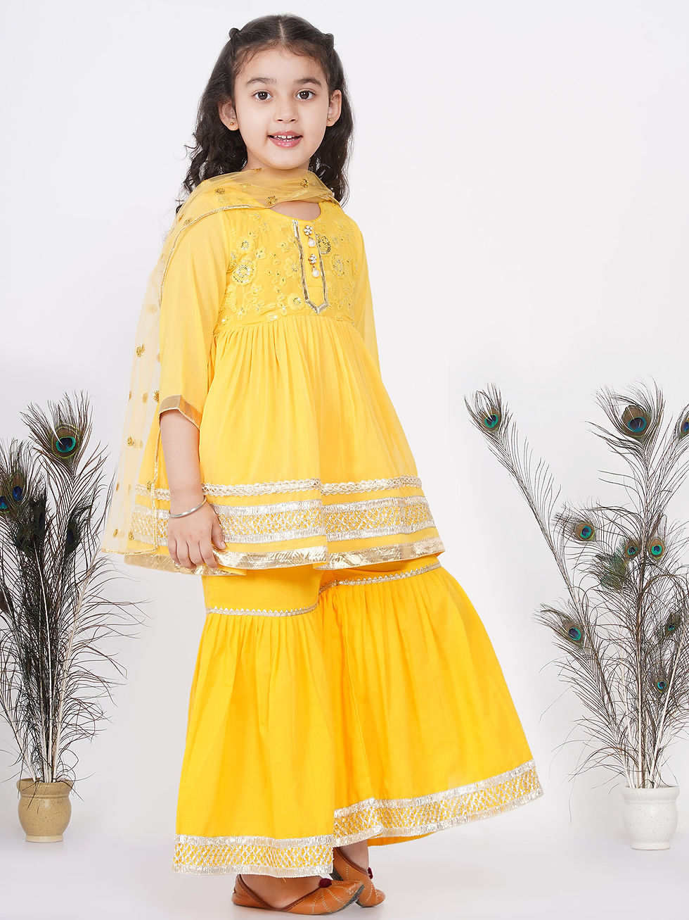Girls Jaipuri Lacework and Gotta Patti work Kurta Frock with Sharara