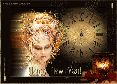 Happy New Year woman and clock.gif
