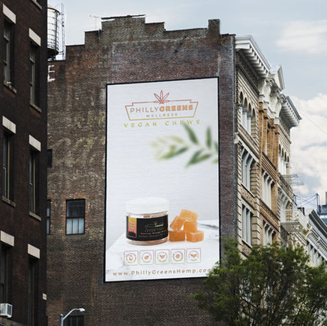 Philly Greens Product Advertisement: Edible Gummy Packaging & Billboard Graphic Advertisement