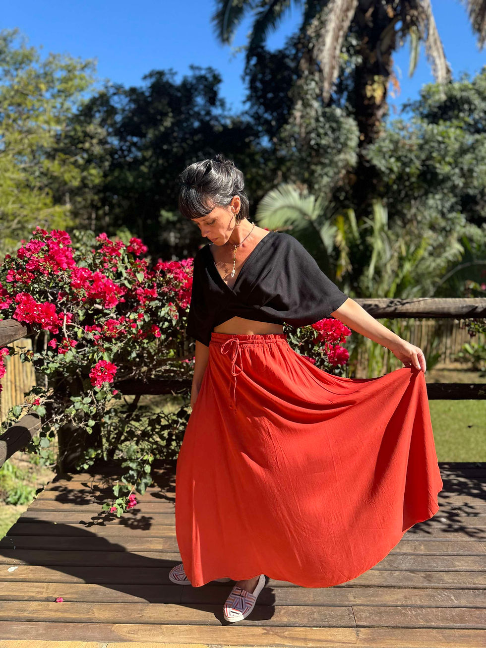 Miniatura: Saia Longa Fluida Viscolinho Coral