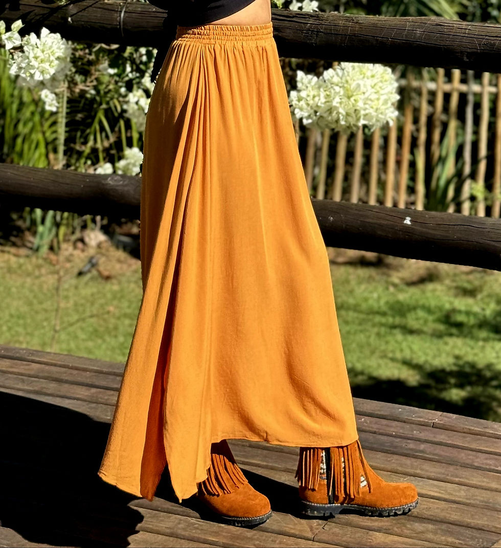 Miniatura: Saia Longa Viscolinho Fenda Mostarda Ocre
