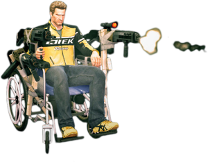 Graphic of a weaponized wheelchair.
