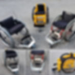a photo collage of trike wheelchairs