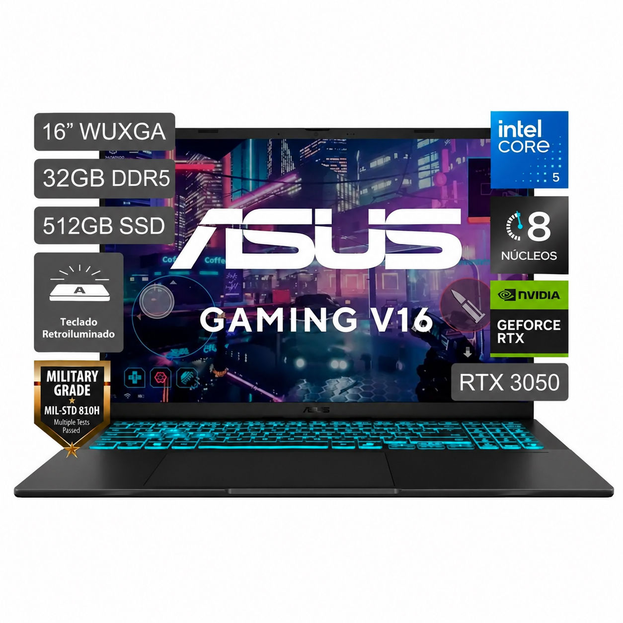 Laptop ASUS V16 GAMING Intel C5 210H- 32RAM DDR5 RTX 3050 6Gb
